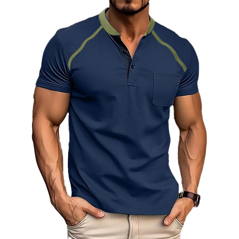 Men's athletic polo shirt with contrast detailing in blue, green and black