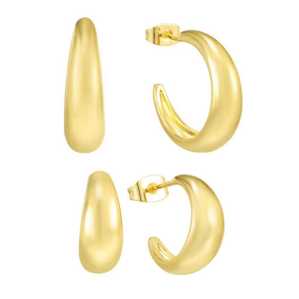 Classic gold hoop earrings in two sizes with polished finish