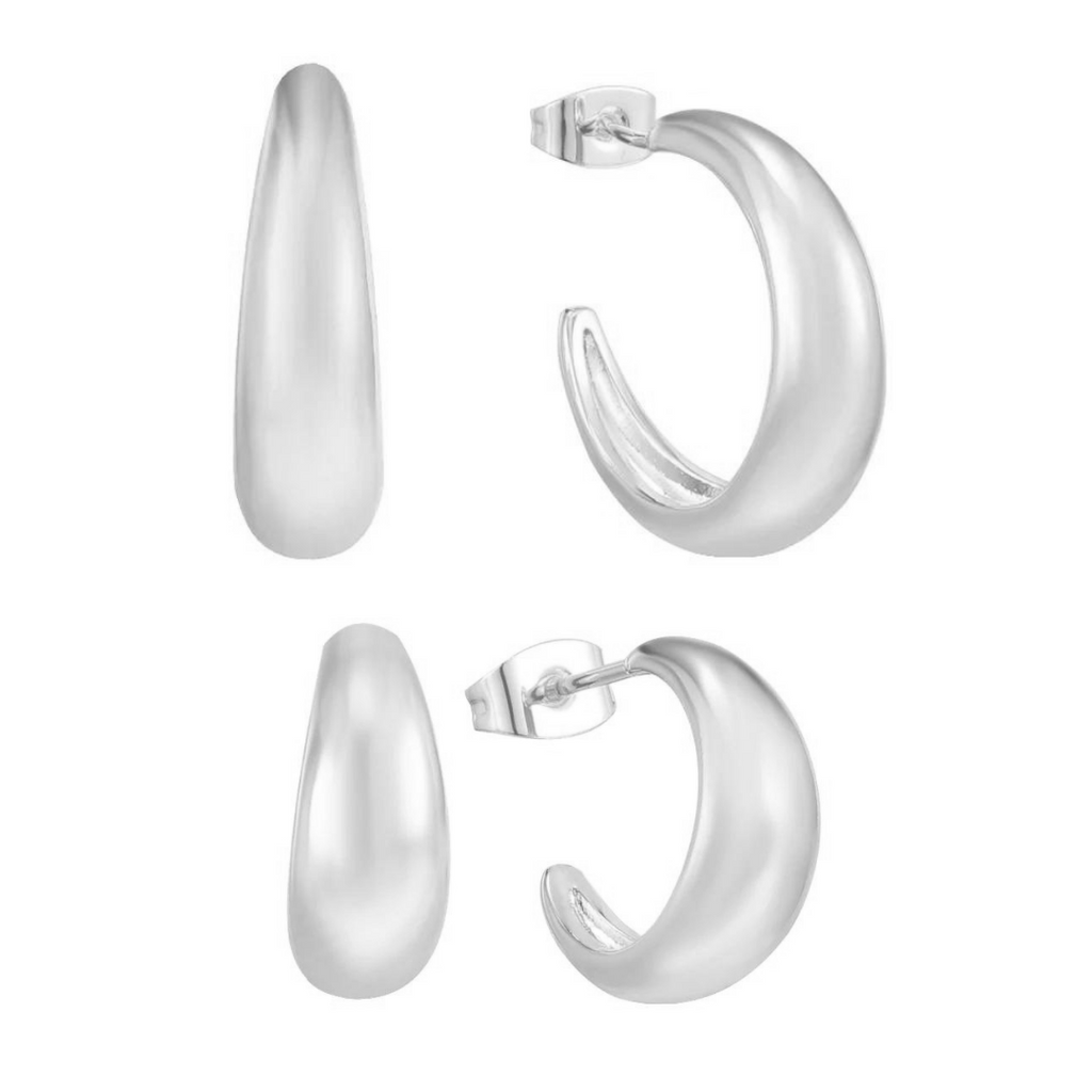 Classic gold hoop earrings in two sizes with polished finish