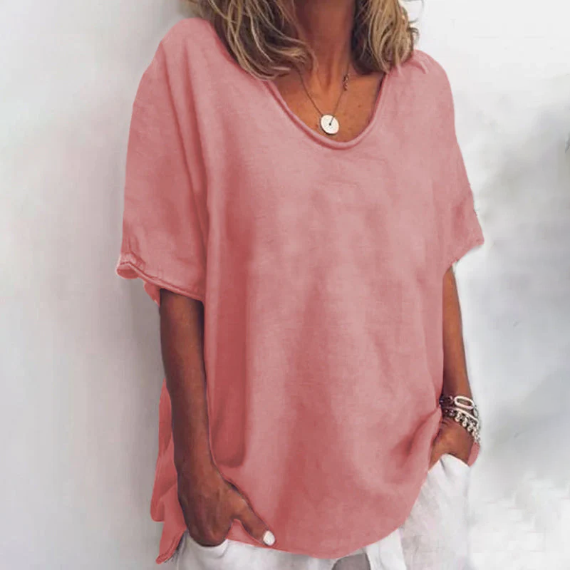 Dark grey relaxed-fit round-neck everyday top with a loose, floaty cut