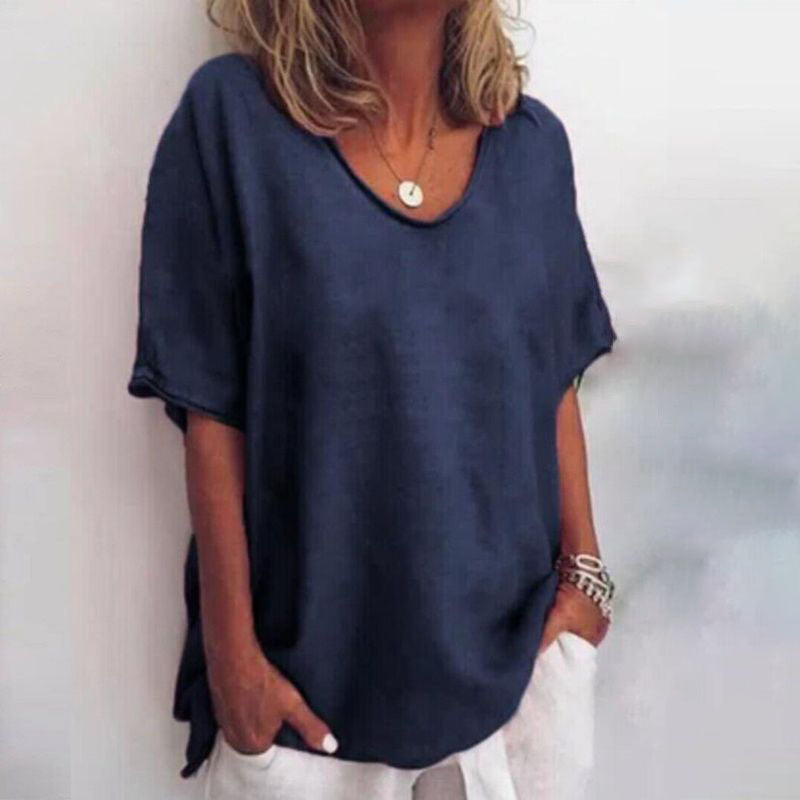 Dark grey relaxed-fit round-neck everyday top with a loose, floaty cut