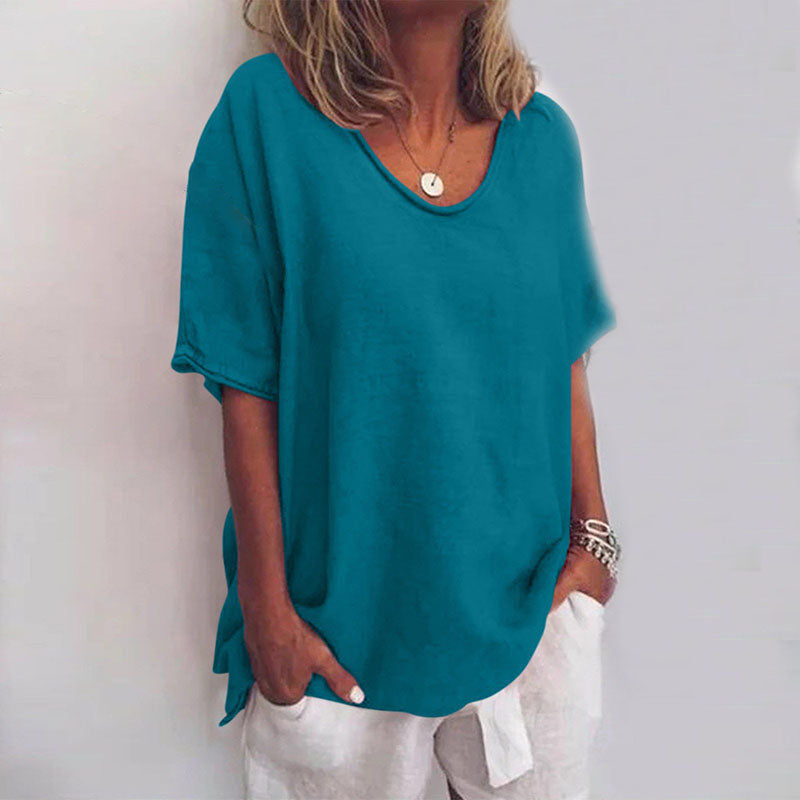Dark grey relaxed-fit round-neck everyday top with a loose, floaty cut