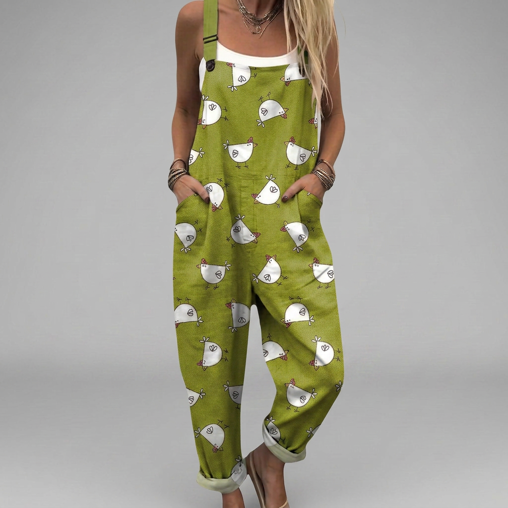 Printed wide-leg jumpsuit in a flowing, relaxed silhouette with adjustable shoulder straps