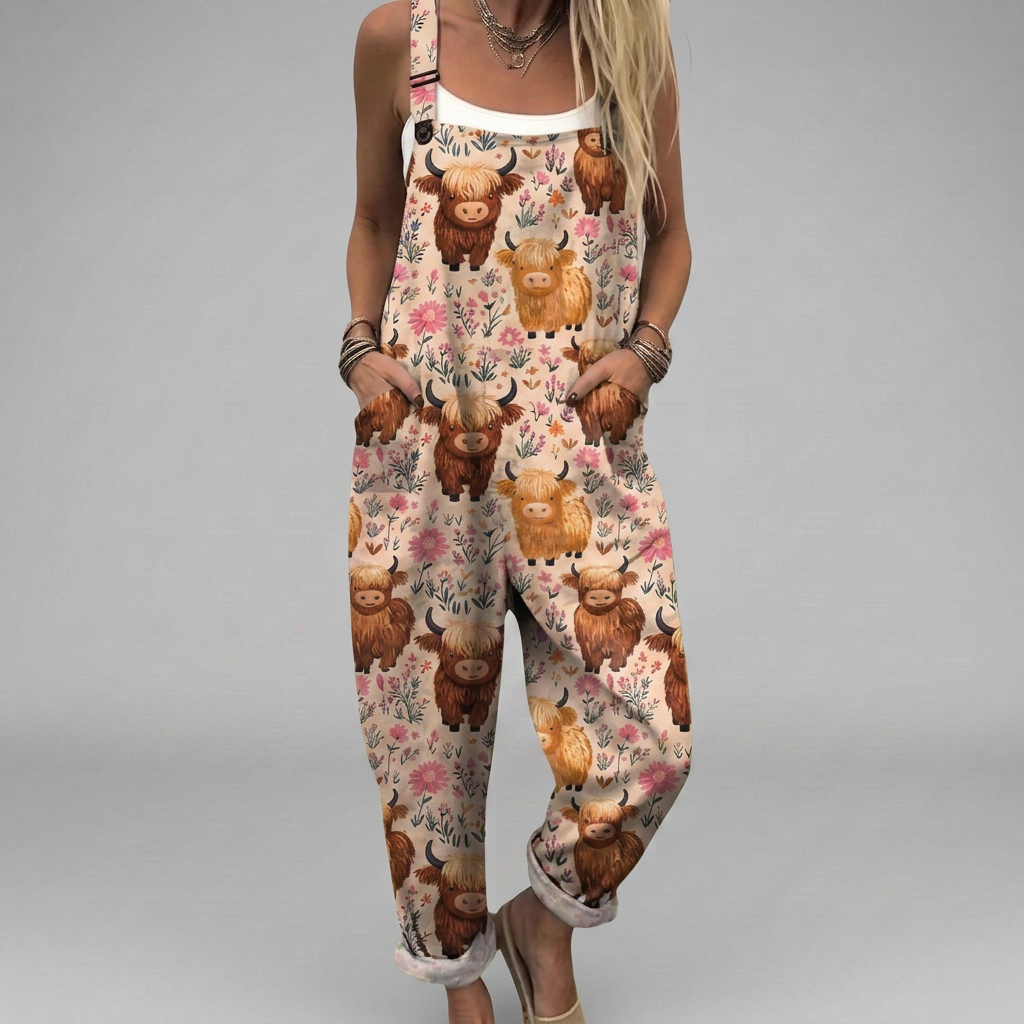 Elegant printed wide-leg jumpsuit with floaty fabric and adjustable shoulder straps