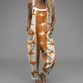Soft printed wide-leg salopette jumpsuit with flowing silhouette and adjustable shoulder straps