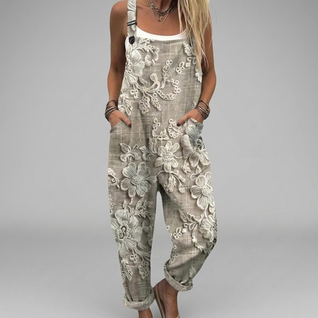 Ciara printed wide-leg jumpsuit with adjustable straps and a lively, floaty printed design