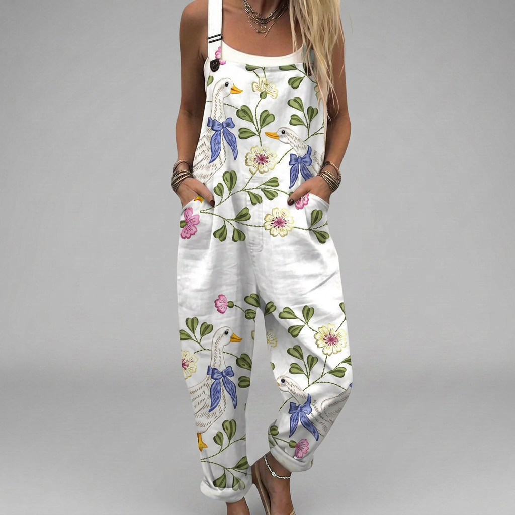 Niamh printed wide-leg jumpsuit with adjustable shoulder straps in a vibrant printed design
