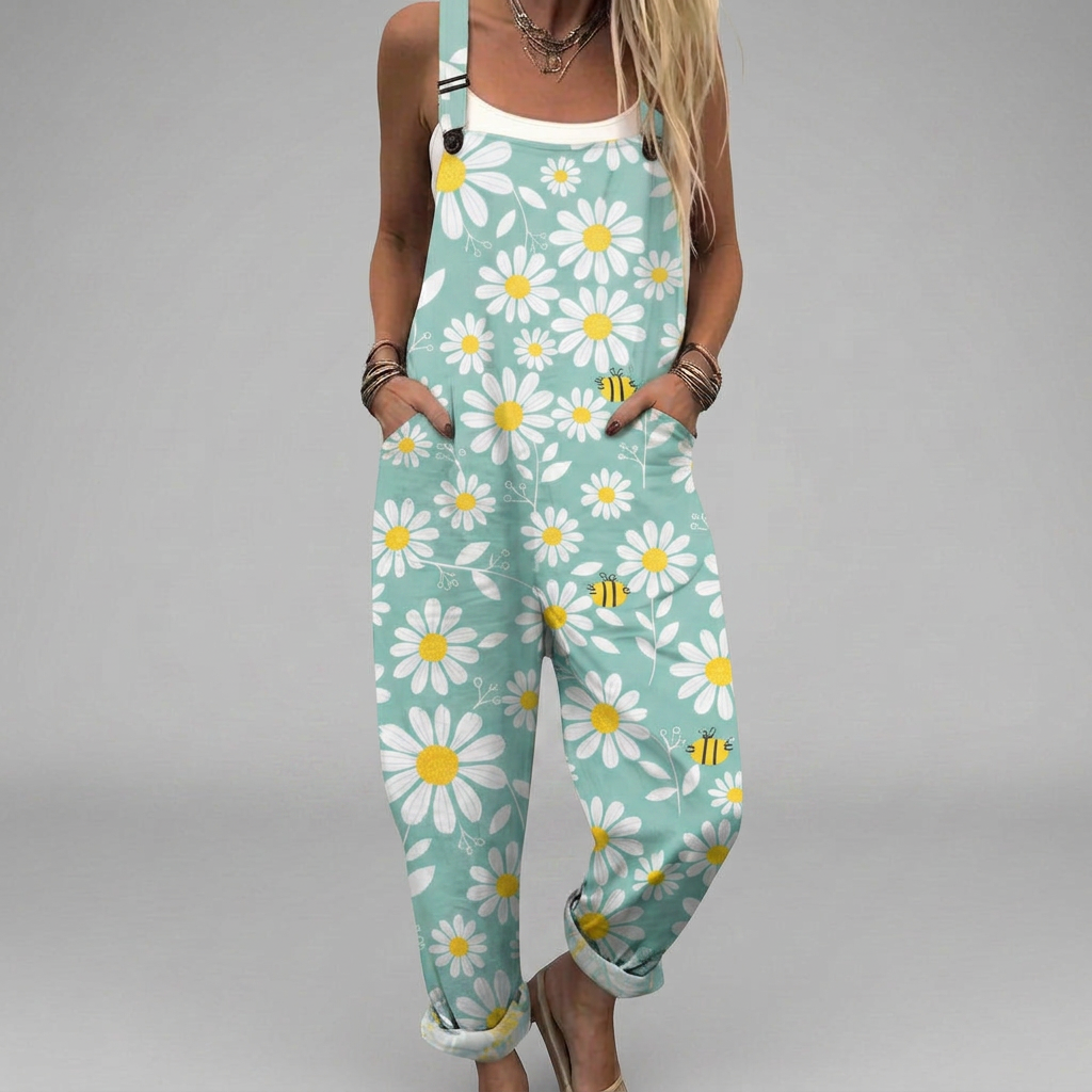 Aoife printed wide-leg jumpsuit with adjustable straps and an elegant floaty drape