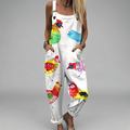 Printed wide-leg salopette jumpsuit with flowing fabric and adjustable shoulder straps