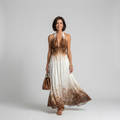 Floral midi dress with a V-neckline, long sleeves and a full flowing skirt