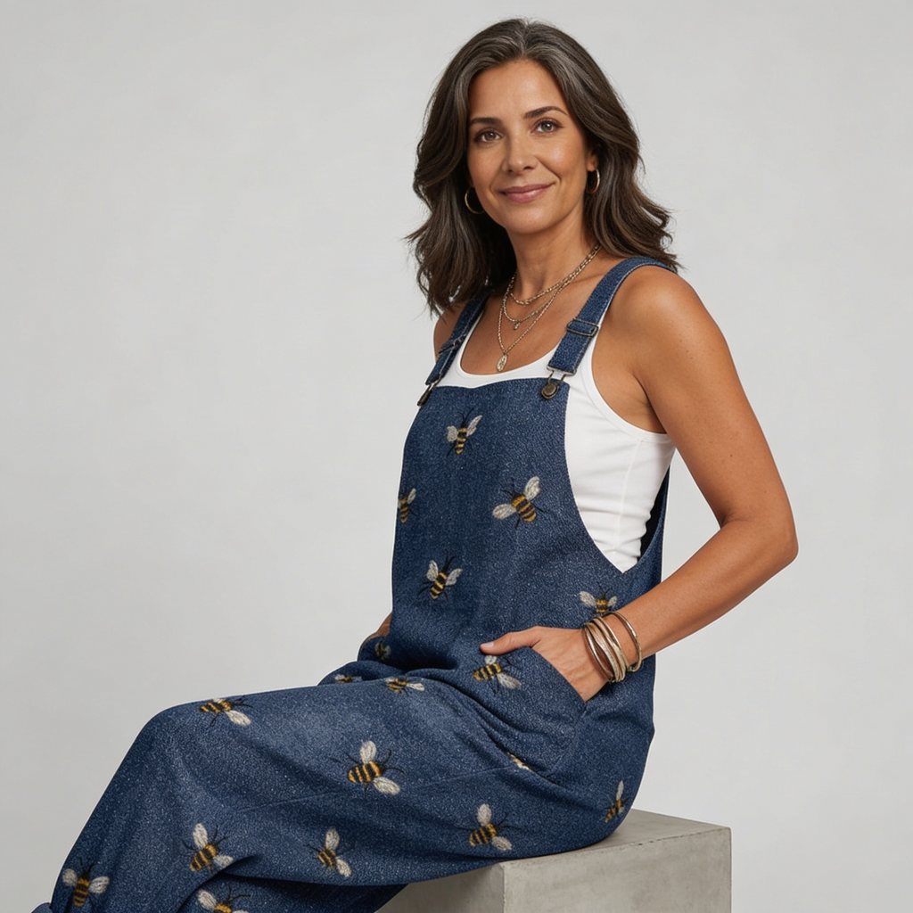 Elegant printed wide-leg jumpsuit with a smooth, flowing drape and adjustable shoulder straps