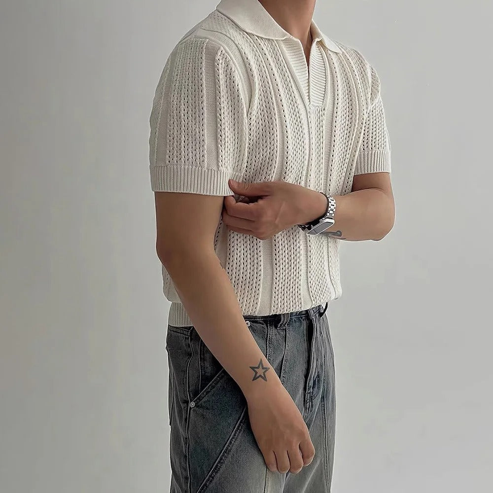 Men's heritage polo shirt in white with a subtle textured finish and classic collar