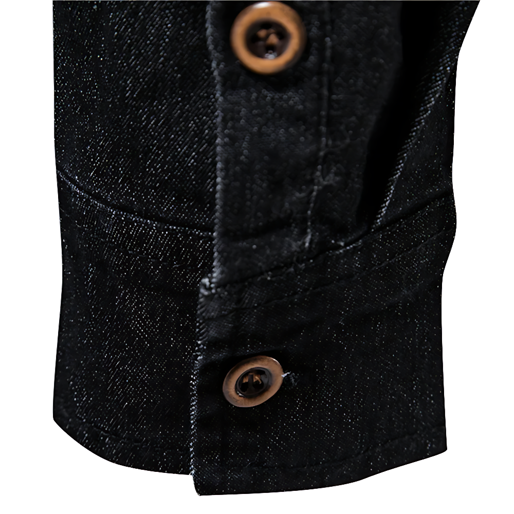 Men's slim-fit casual shirt in dark navy with a clean, structured silhouette
