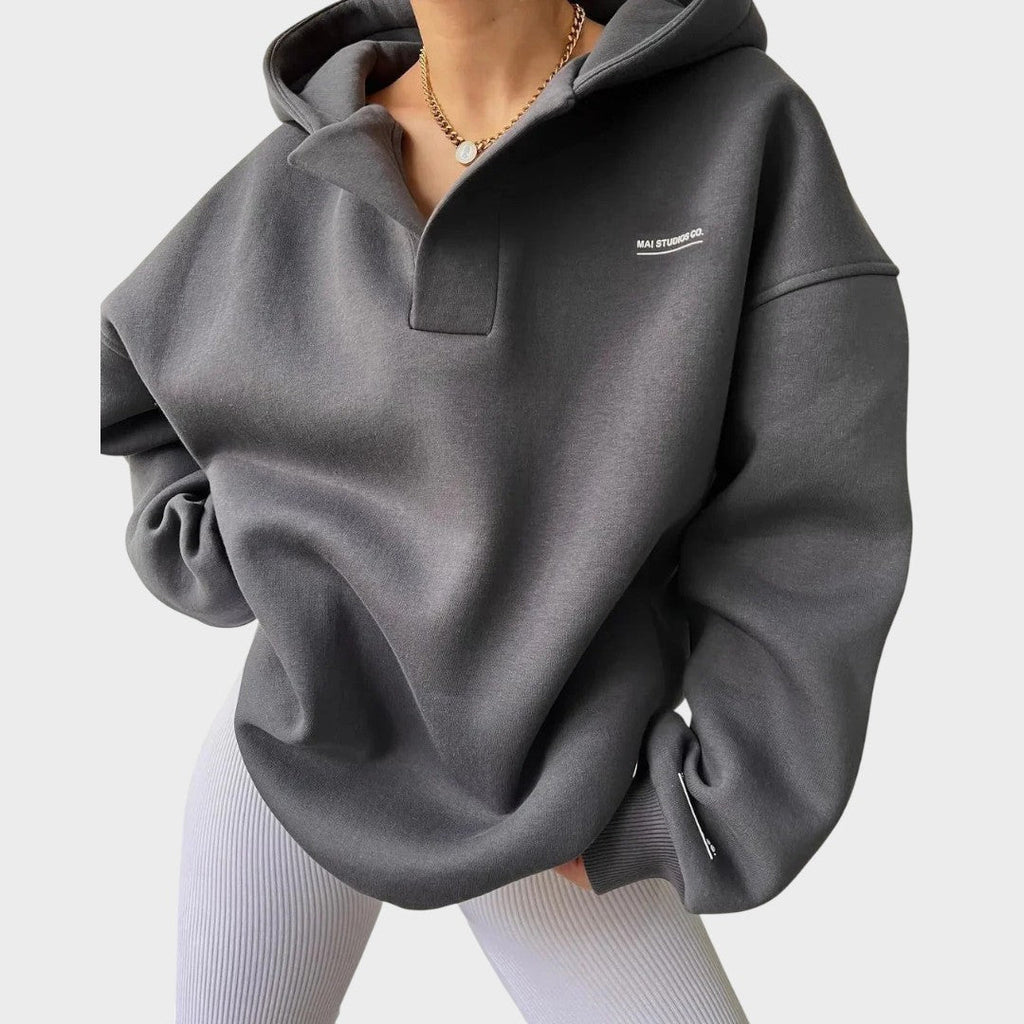 Women's beige everyday comfort hoodie with a relaxed flattering fit