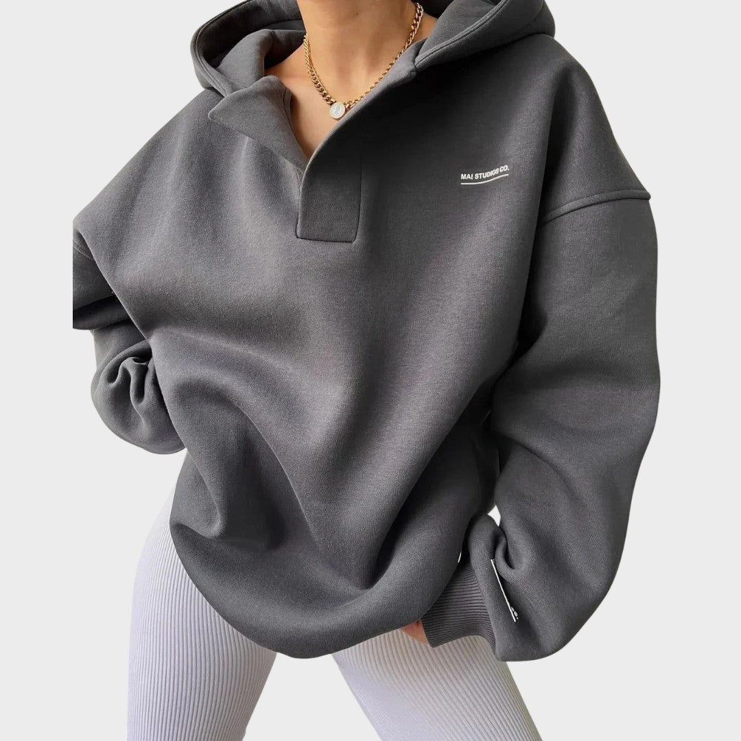Women's beige everyday comfort hoodie with a relaxed flattering fit