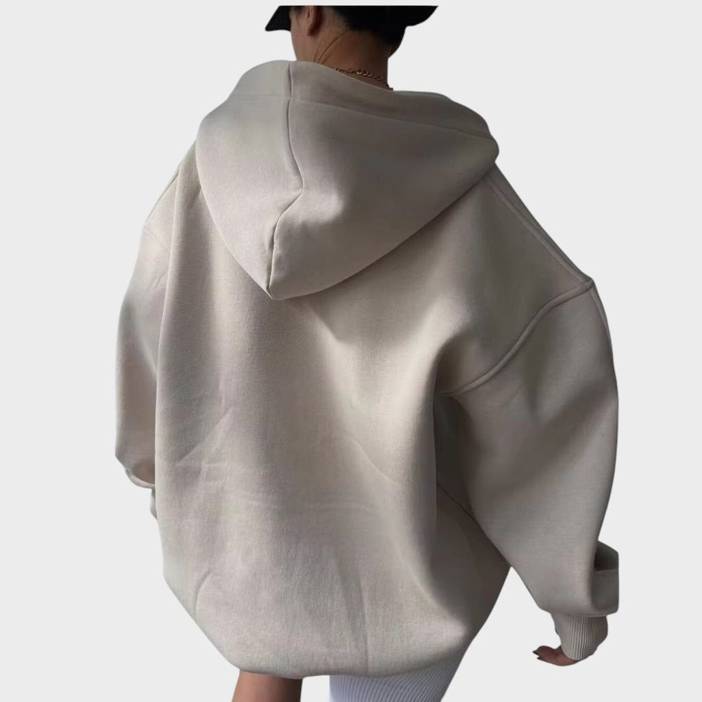 Women's beige everyday comfort hoodie with a relaxed flattering fit