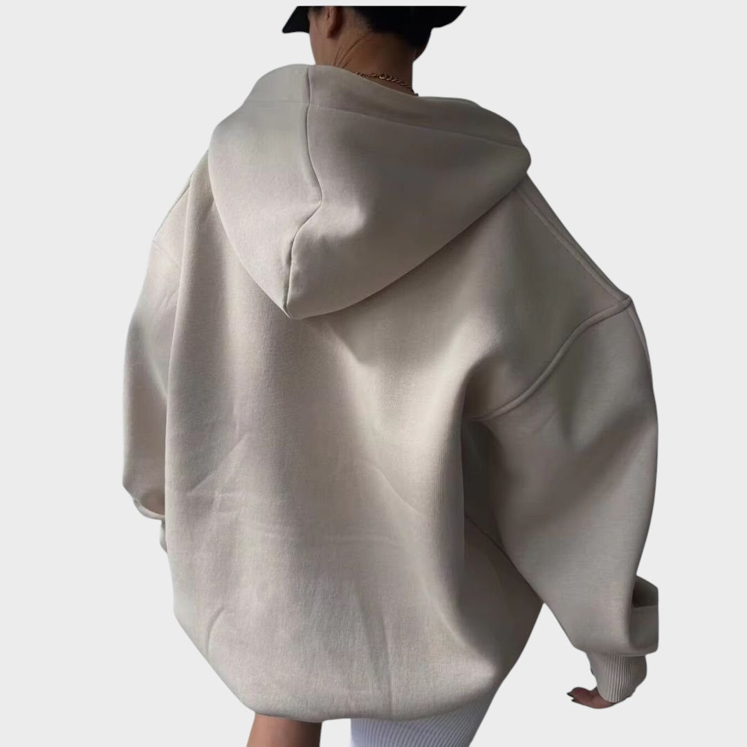 Women's beige everyday comfort hoodie with a relaxed flattering fit