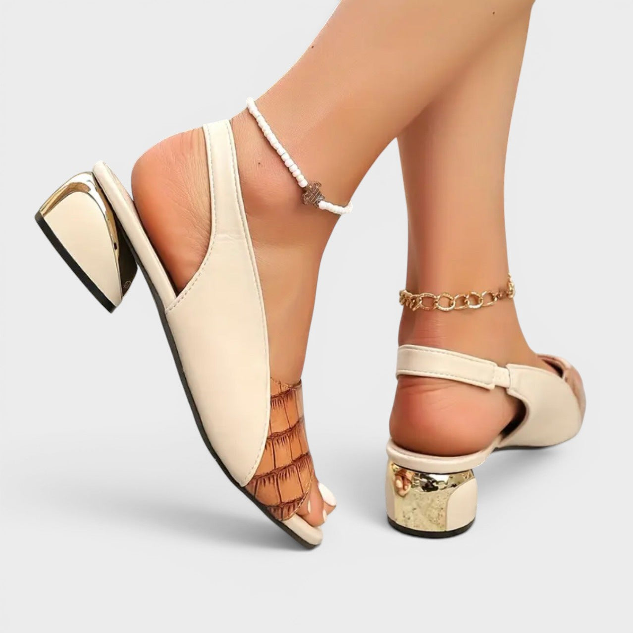 Women's peep-toe wedge sandals in red with an open toe and secure ankle strap
