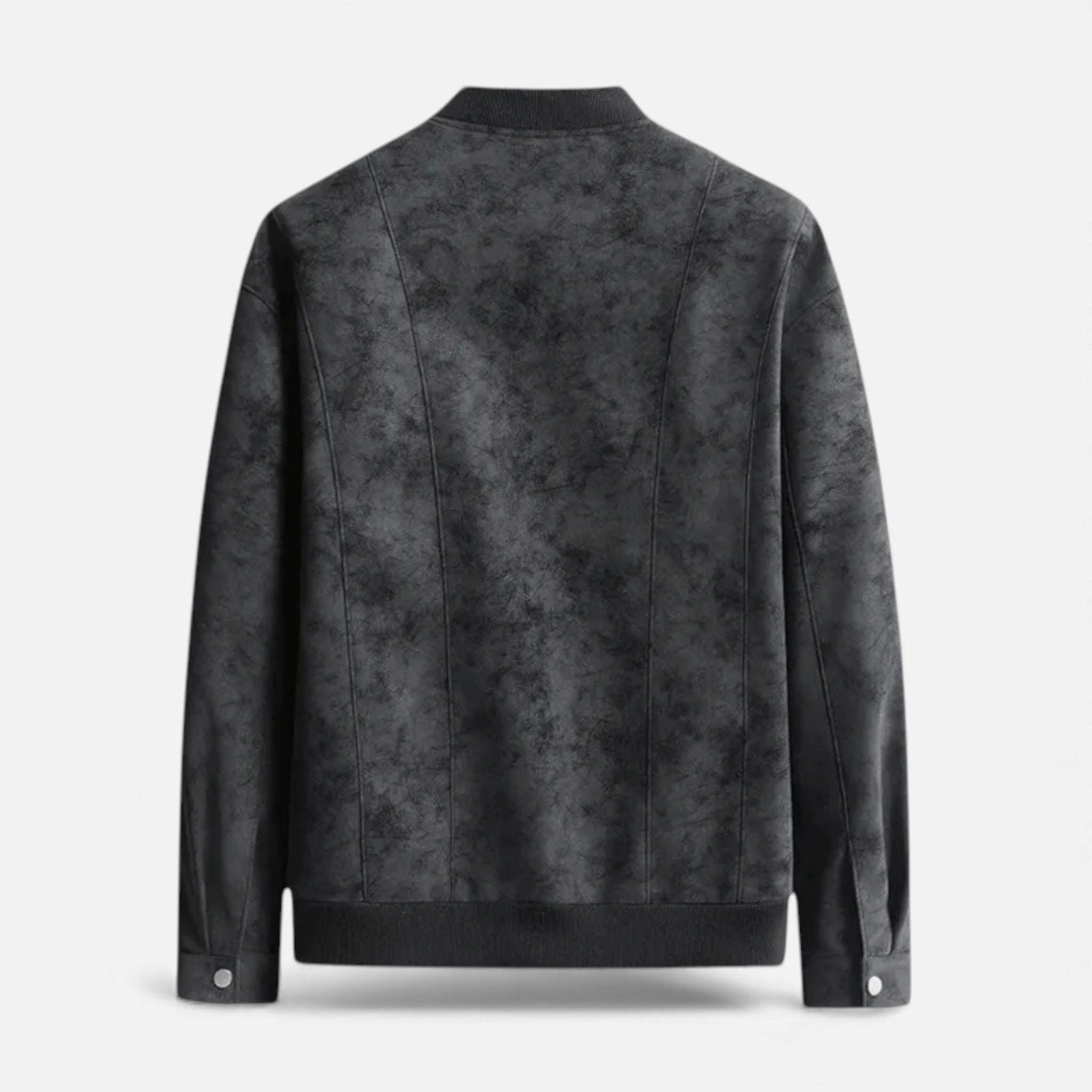 Men's brown textured bomber jacket with ribbed cuffs and clean zip front