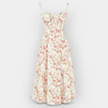 Structured corset midi dress in soft pink with a smooth flowing skirt