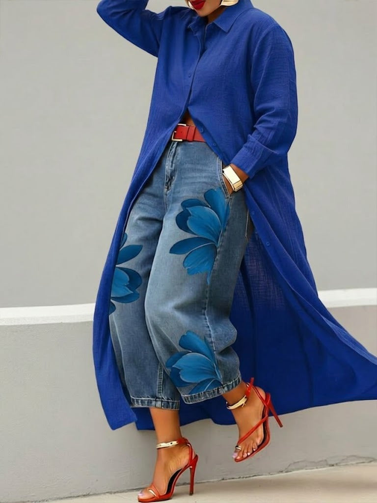 High-waist wide-leg jeans in blue with a relaxed silhouette and clean finish