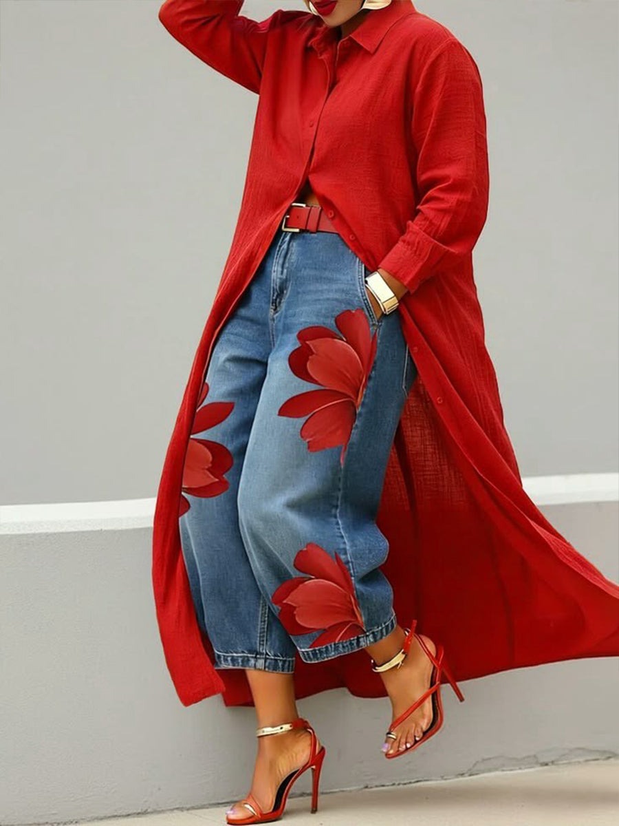 High-waist wide-leg jeans in blue with a relaxed silhouette and clean finish