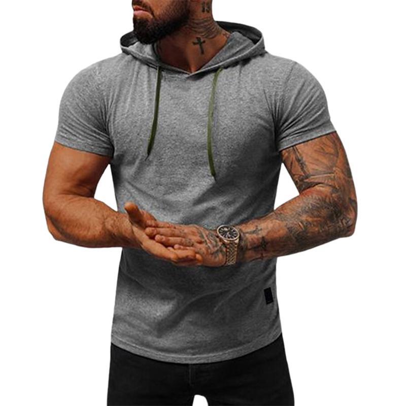 Men's plain short-sleeve hoodie in a relaxed casual fit