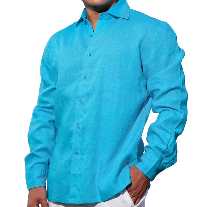Men's plain long-sleeve collar shirt in black, blue and white