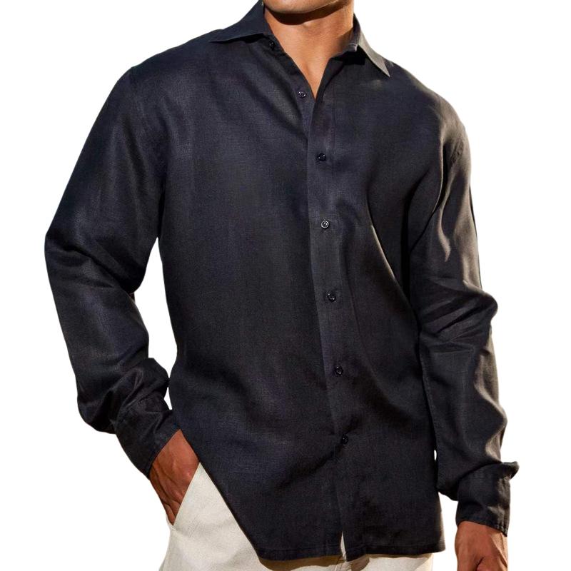 Men's plain long-sleeve collar shirt in black, blue and white