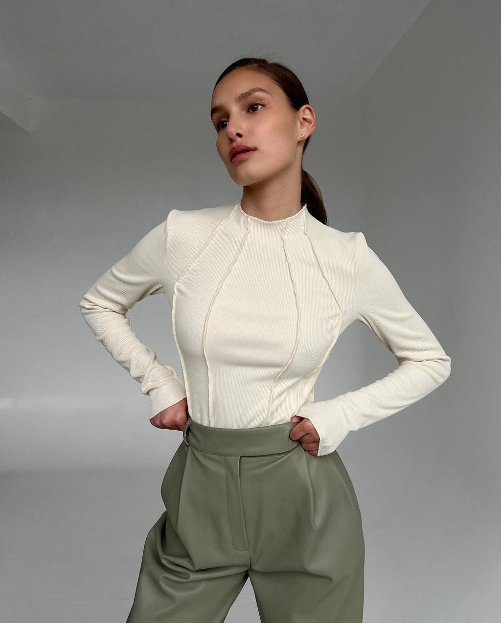 Apricot long-sleeve essential top with a clean, flattering and relaxed silhouette
