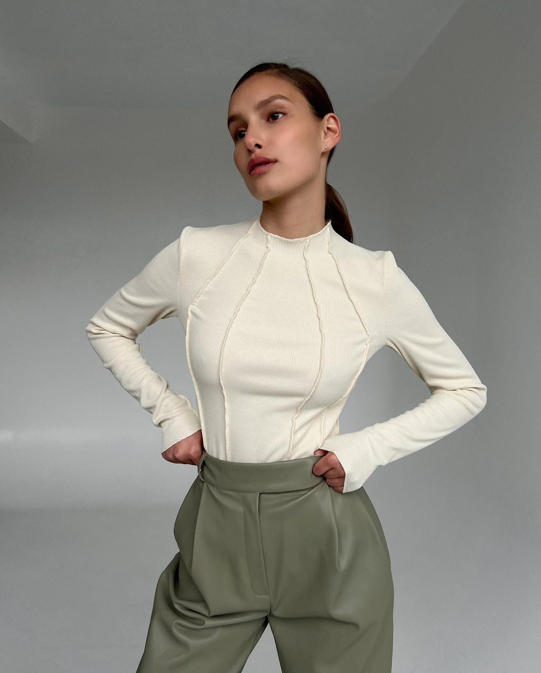 Apricot long-sleeve essential top with a clean, flattering and relaxed silhouette