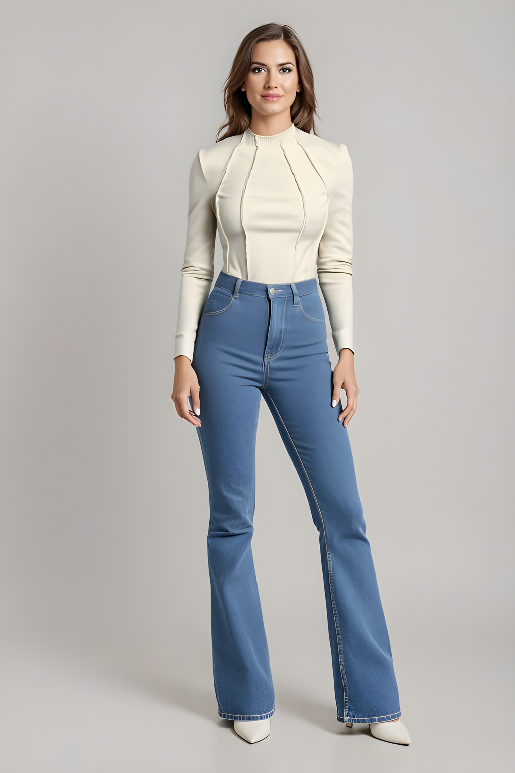 Apricot long-sleeve essential top with a clean, flattering and relaxed silhouette