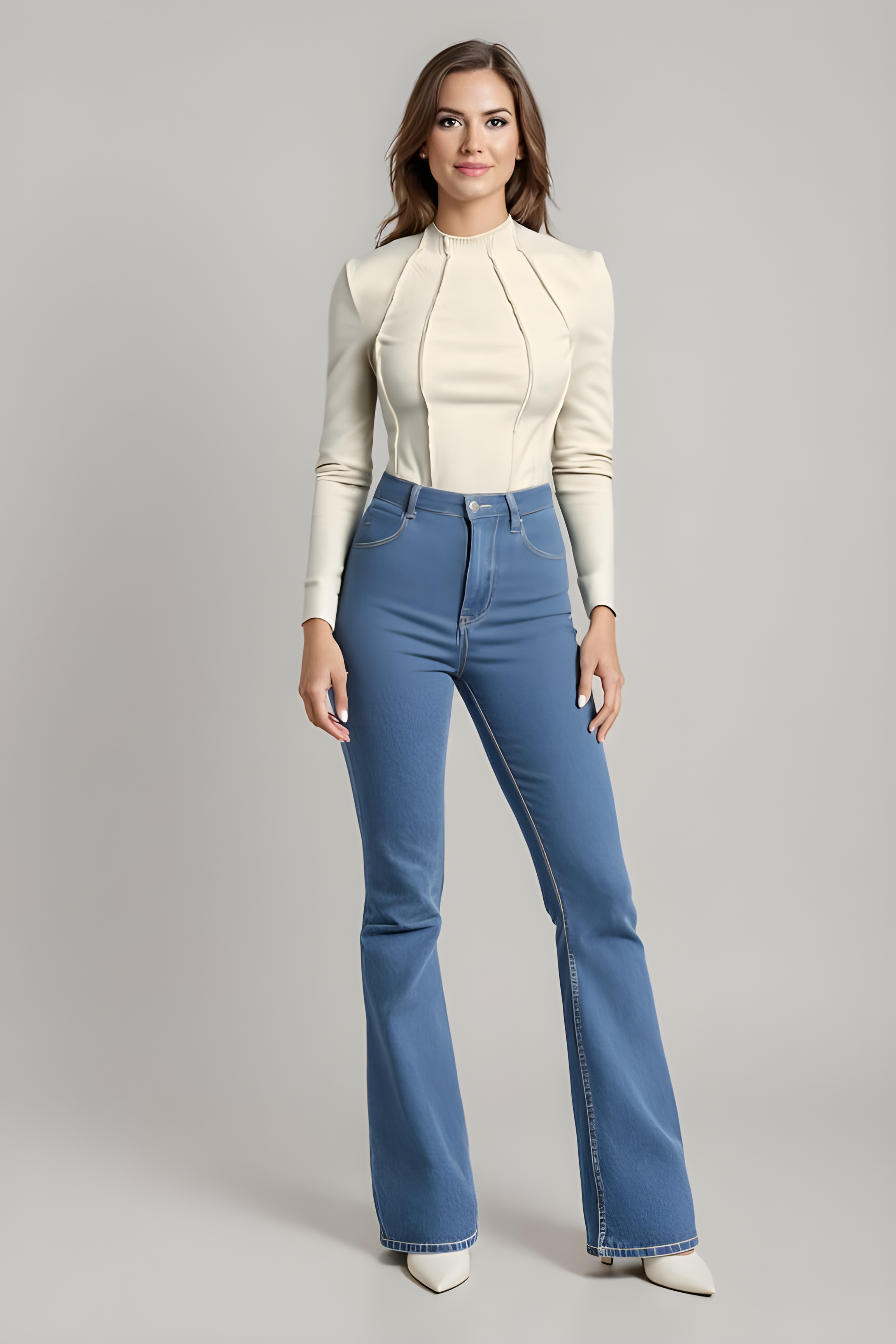 Apricot long-sleeve essential top with a clean, flattering and relaxed silhouette