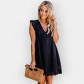 Casual summer dress with V-neck and built-in shorts in classic black