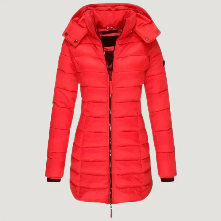 Windproof winter jacket in blue, green, black and grey with an elegant longer-length silhouette