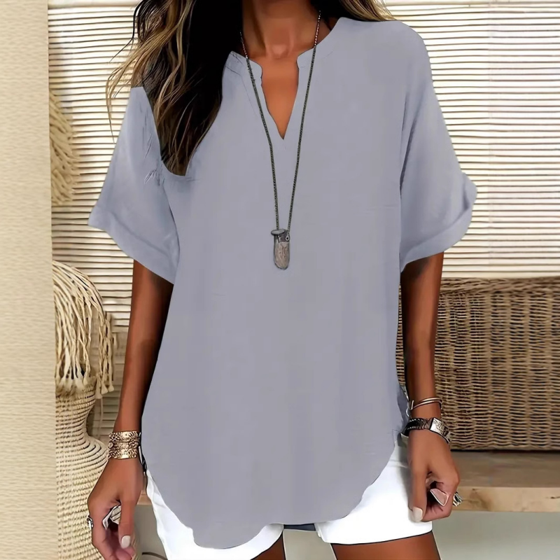 Navy women's casual everyday tunic top with a relaxed, flowing cut