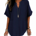 Navy women's casual everyday tunic top with a relaxed, flowing cut