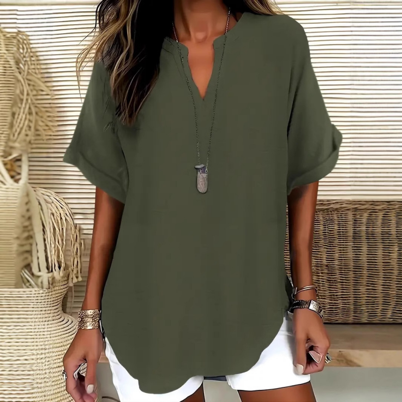 Navy women's casual everyday tunic top with a relaxed, flowing cut