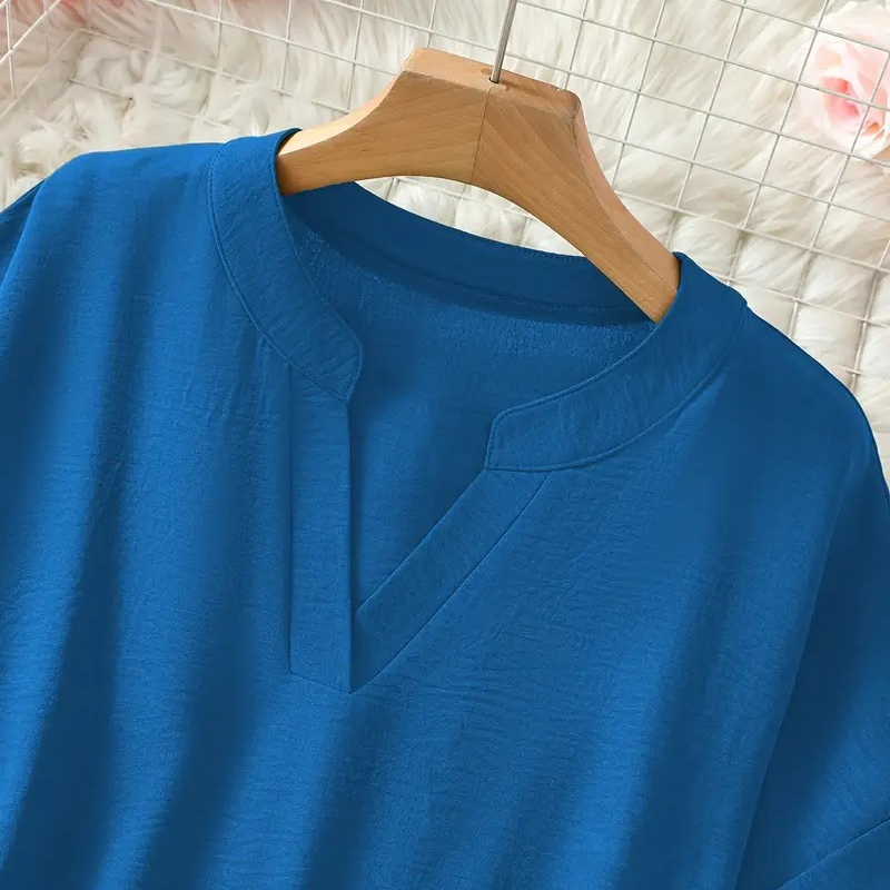 Navy women's casual everyday tunic top with a relaxed, flowing cut