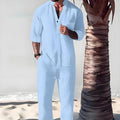 Men's coastal two-piece matching set in navy with a relaxed wide-leg cut and textured finish