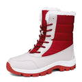 Women's winter insulated boots in red with a sturdy sole and warm lining