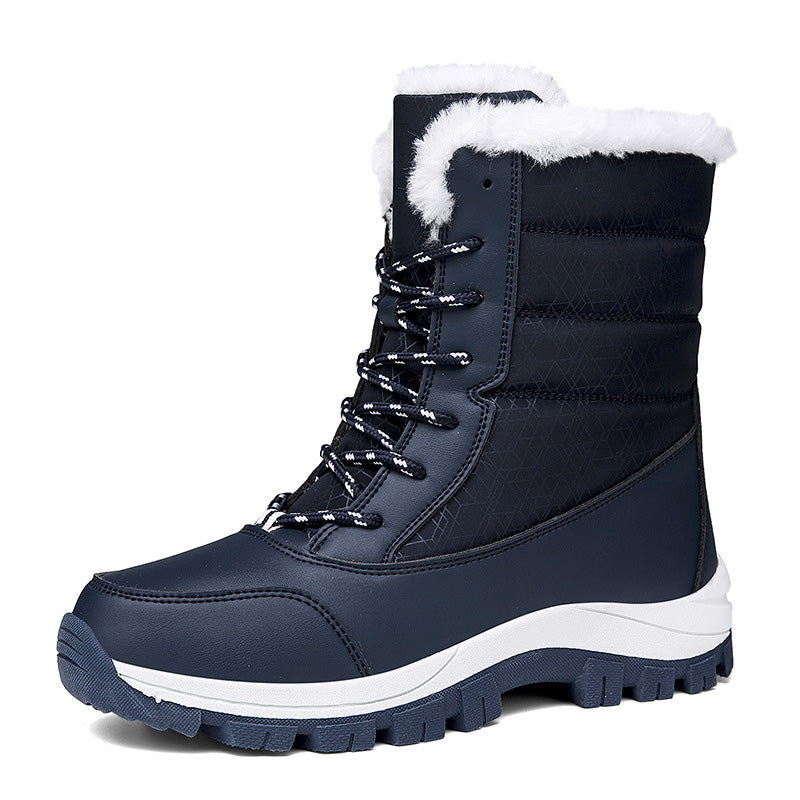 Women's winter insulated boots in red with a sturdy sole and warm lining
