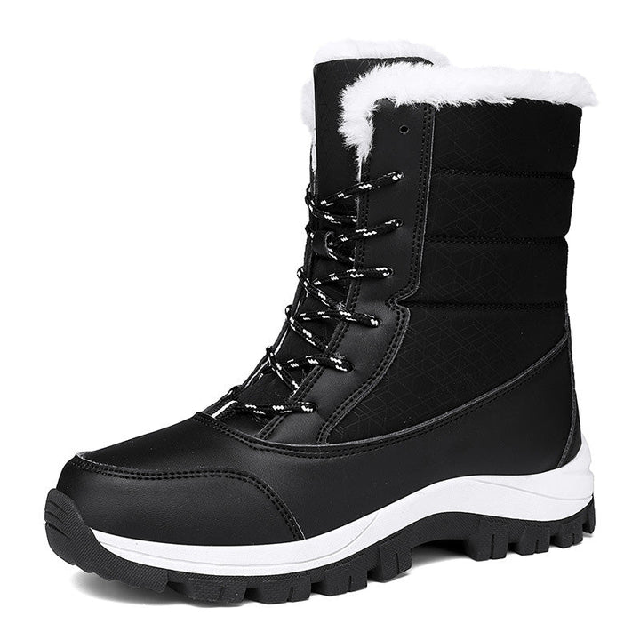 Women's winter insulated boots in red with a sturdy sole and warm lining