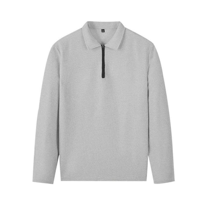 Men's lounge two-piece set in beige with a half-zip top and straight-leg trousers