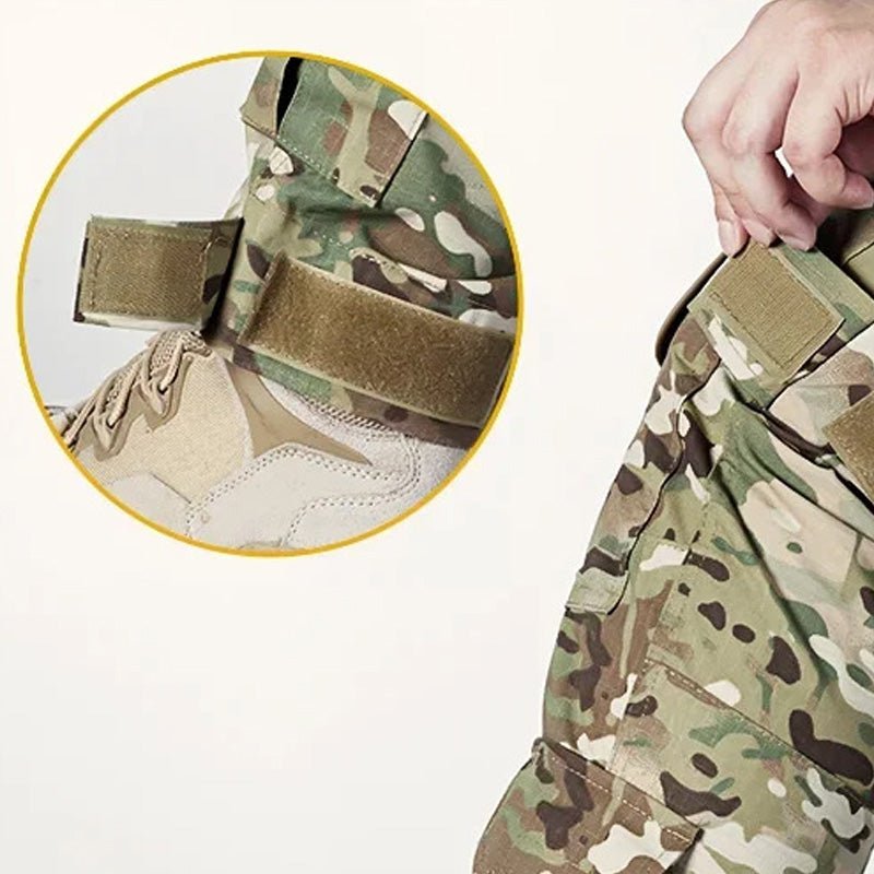 Men's tactical cargo trousers in army green with multiple pockets and reinforced knee panels