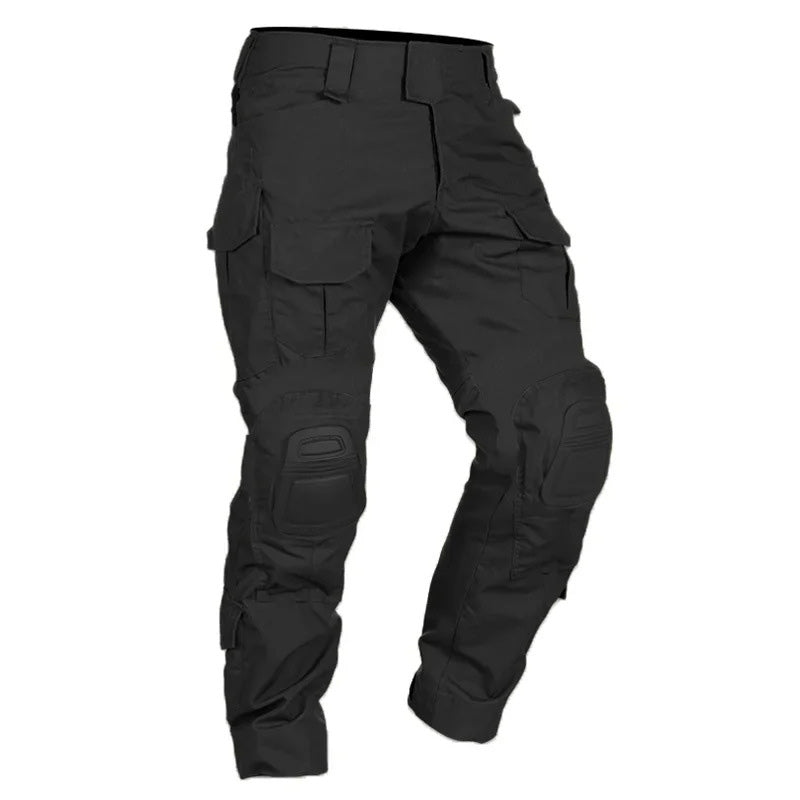 Men's tactical cargo trousers in army green with multiple pockets and reinforced knee panels