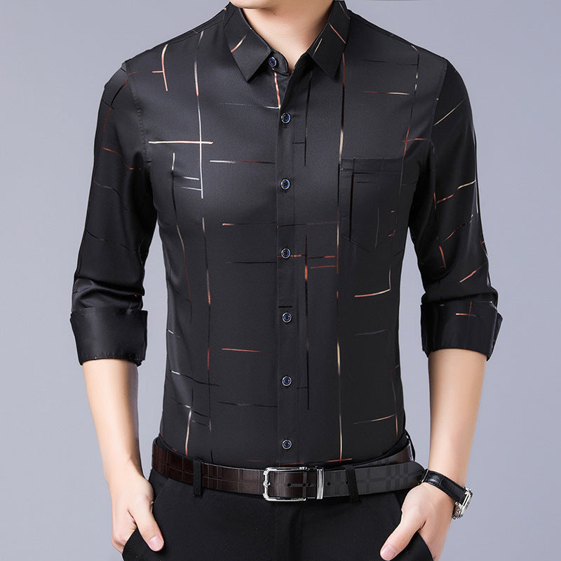 Men's shirt with a subtle modern pattern in dark navy with a clean, tailored cut