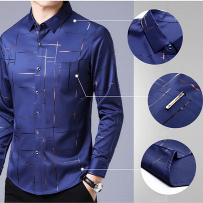 Men's modern patterned shirt in dark navy with a clean structured fit