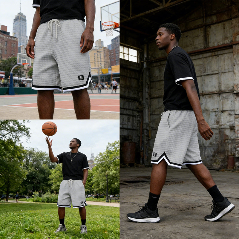 Men's relaxed casual shorts in beige, also available in white, black and grey