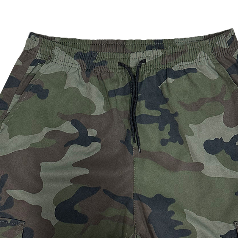 Men's olive cargo shorts with multiple side pockets and a relaxed urban fit